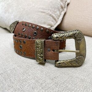 Vermillion Western Leather Country Nailheads Antique Rivet Grommet Belt Size M/L